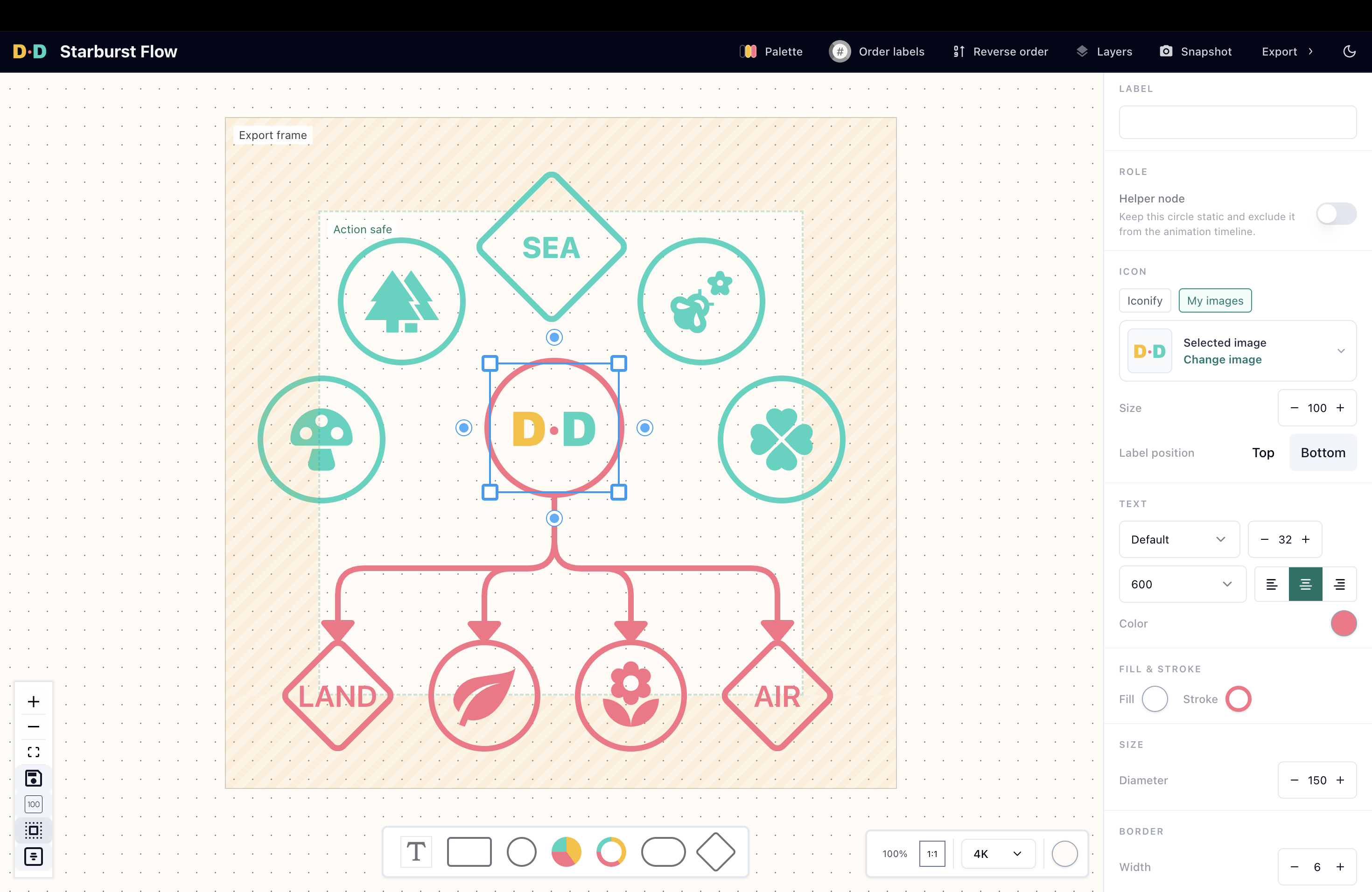 Diagrams.Design editor in light mode, with a diagram on the canvas and editing controls